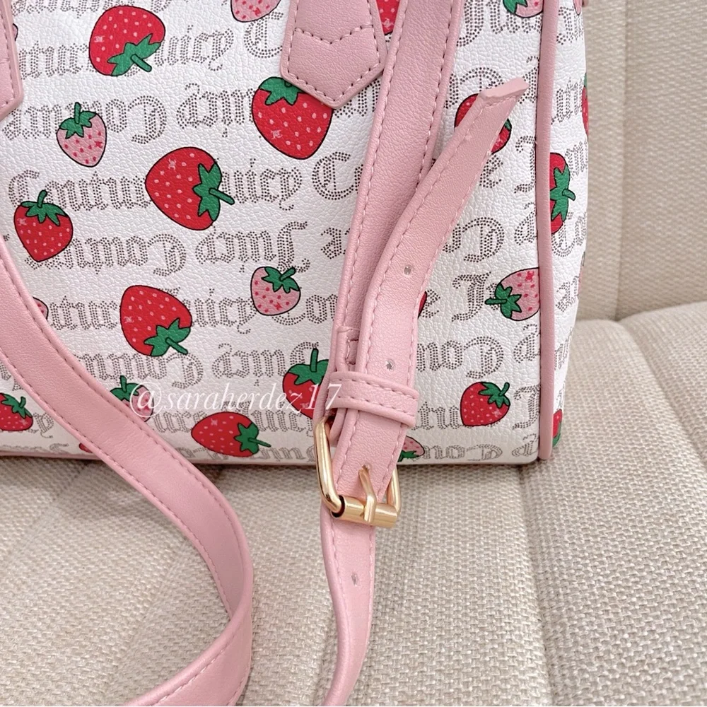 NEW Juicy Couture Strawberry Satchel Crossbody Bag Pink‎ White Logo